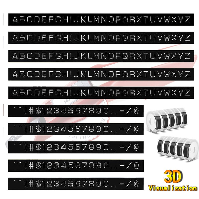 Methray Embossing Label Tape Compatible with Dymo Label Maker,3/8 Inch 3D Plastic Labels Replacement for Dymo Organizer Xpress 12965 DYM 12966 Office Mate II (White on Black) - Image 2